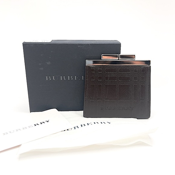 Authentic Burberry Brown Check Leather Snap Closure Coin Pouch Wallet W/ Box - Picture 1 of 7